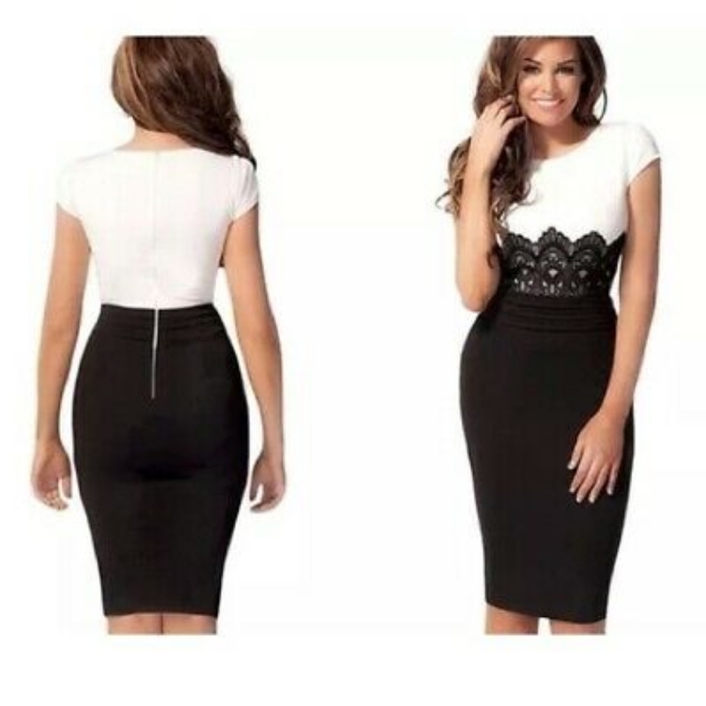 NWT Black And White Dress With Lace Detail By Jade & Juliet
